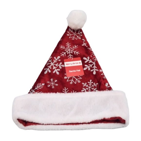 2 Merry Brite Christmas Stockings and 1 Santa Hat with Glitter Snowflakes New Lo - Picture 3 of 6